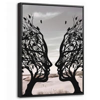 LEINWAND Bilder mit Rahmen - Strand - Meer - Menschen - Baum - Moderne Kunst - 30x40 - Hellgrau, Textil (30/40cm) - MuchoWow