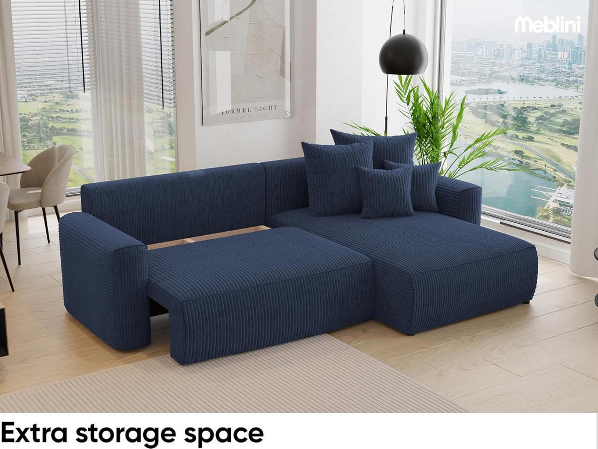 ECKSOFA BALI L - Blau/Schwarz, Holzwerkstoff (260/160cm) - Meblini