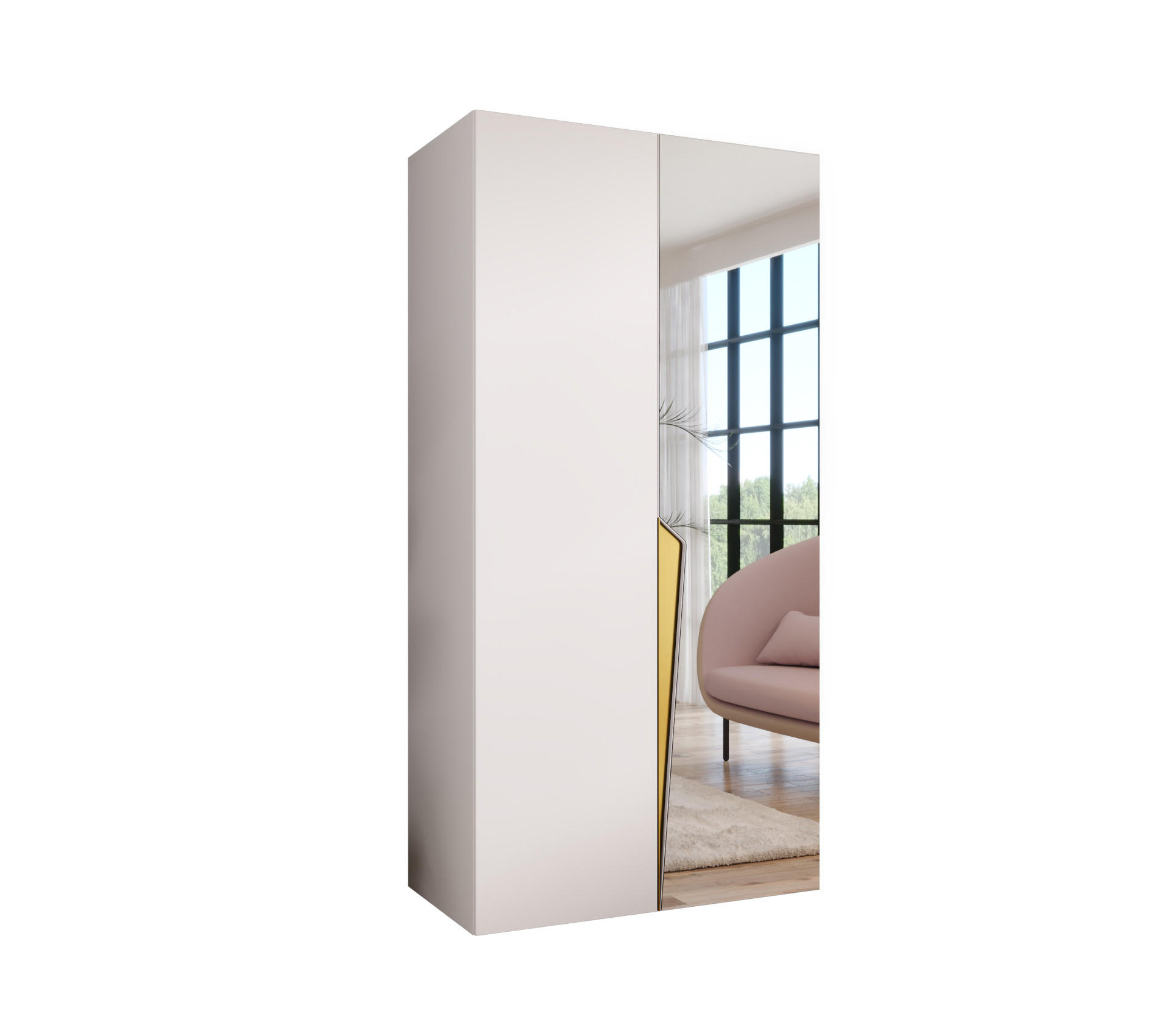 Abiks Möbel Drehtürenschrank Weiß, Gold 100x202x52 cm