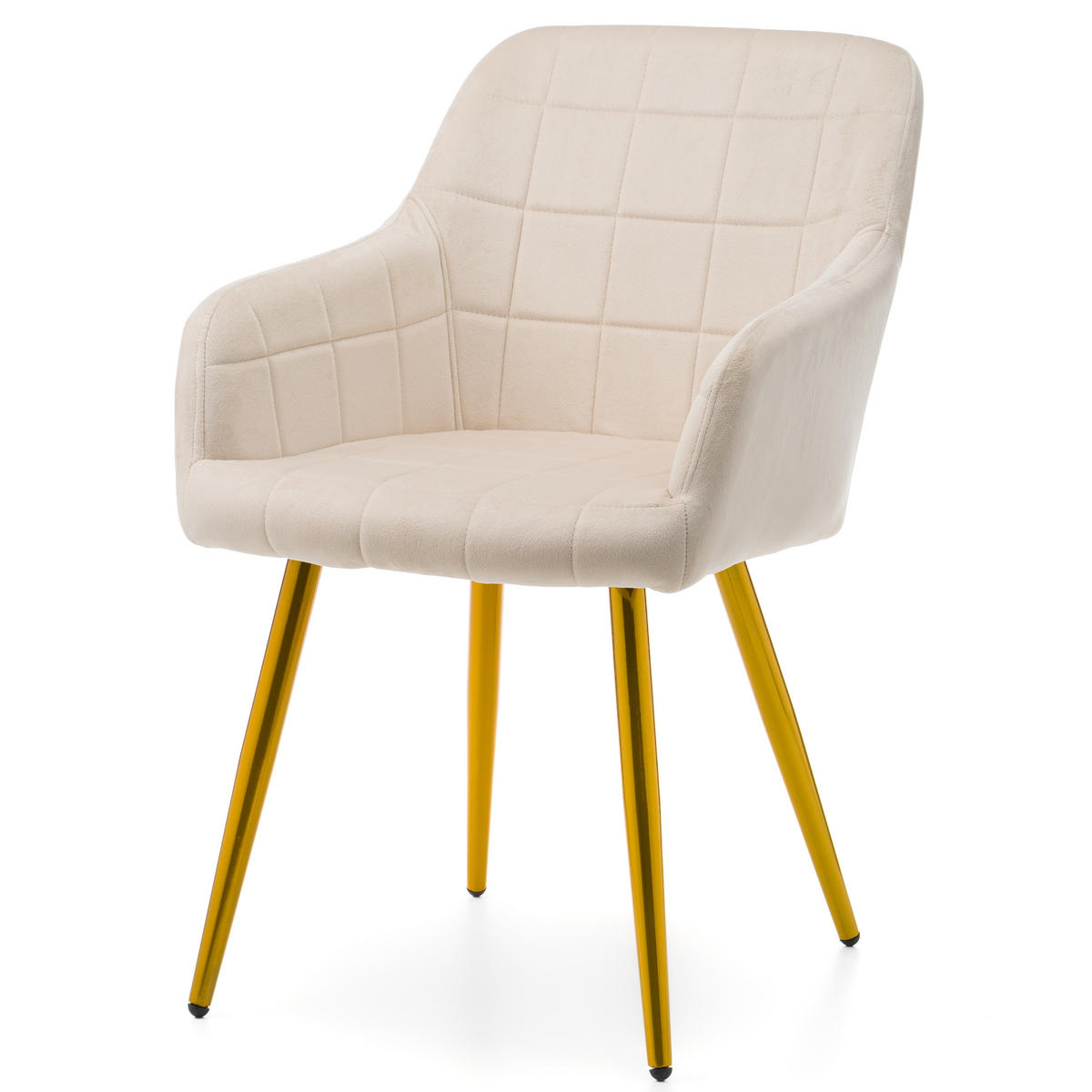 STUHL ORTE gepolstert mit Steppung - beige goldene beine - Samt Velours - Beige/Goldfarben, Textil/Metall (56/85/62cm) - NEW HOME