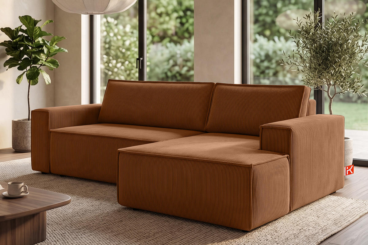 ECKSCHLAFSOFA-RECHTS NAPI in Pet Friendly Cord-Stoff, rot - Rot/Schwarz, Textil (262/148cm) - KONSIMO®