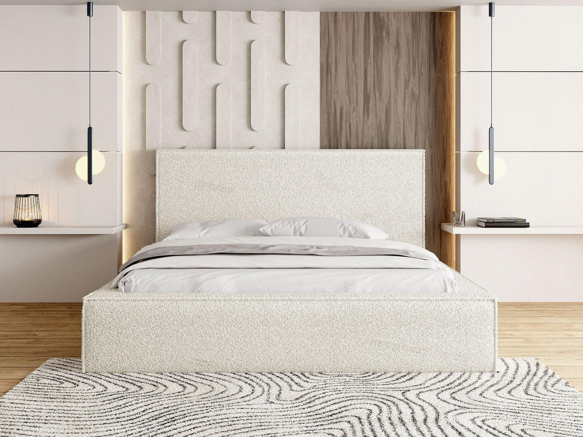 POLSTERBETT Terra mit Bettkasten, Creme Boucle 180x200 cm - Birkefarben/Schwarz, Holz/Holzwerkstoff (180/200cm) - WFL GROUP