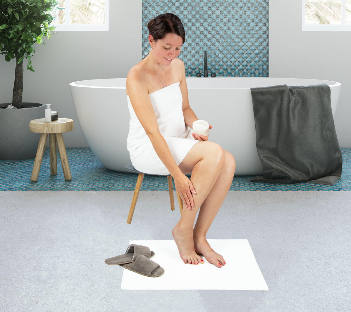 BADEMATTE, 2er-Set, 50x75 cm, 100% Baumwolle, Weiß - Weiß, Textil (50/70cm) - Zollner