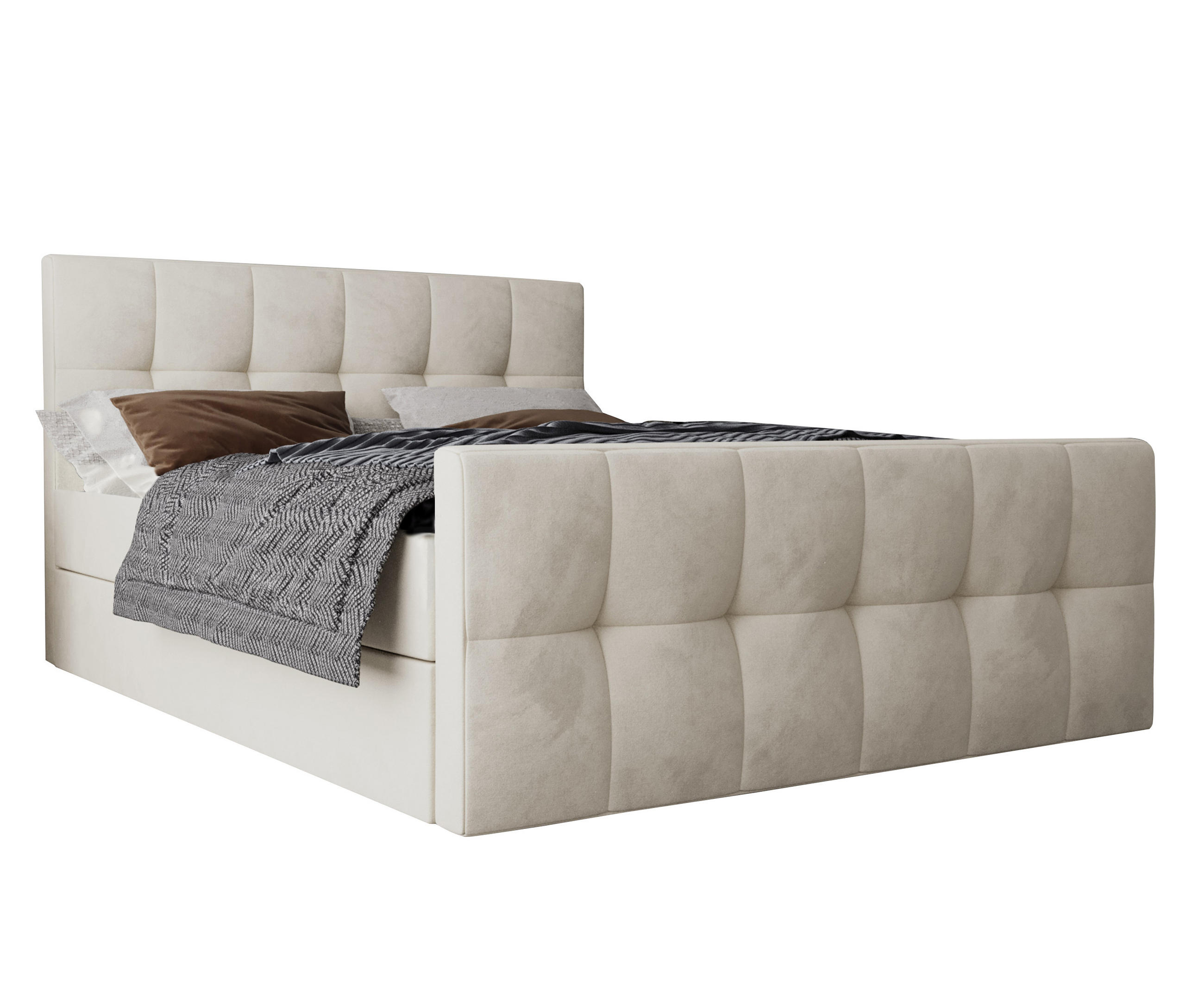 BOXBETT Settlio 160/200 cm in Creme – mit Bettkasten und Fußteil - Creme/Schwarz, Holz/Holzwerkstoff (160/200cm) - AX Living