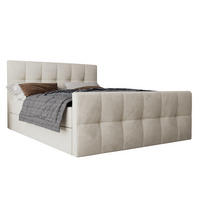 BOXBETT Settlio 160/200 cm in Creme – mit Bettkasten und Fußteil - Creme/Schwarz, Holz/Holzwerkstoff (160/200cm) - AX Living