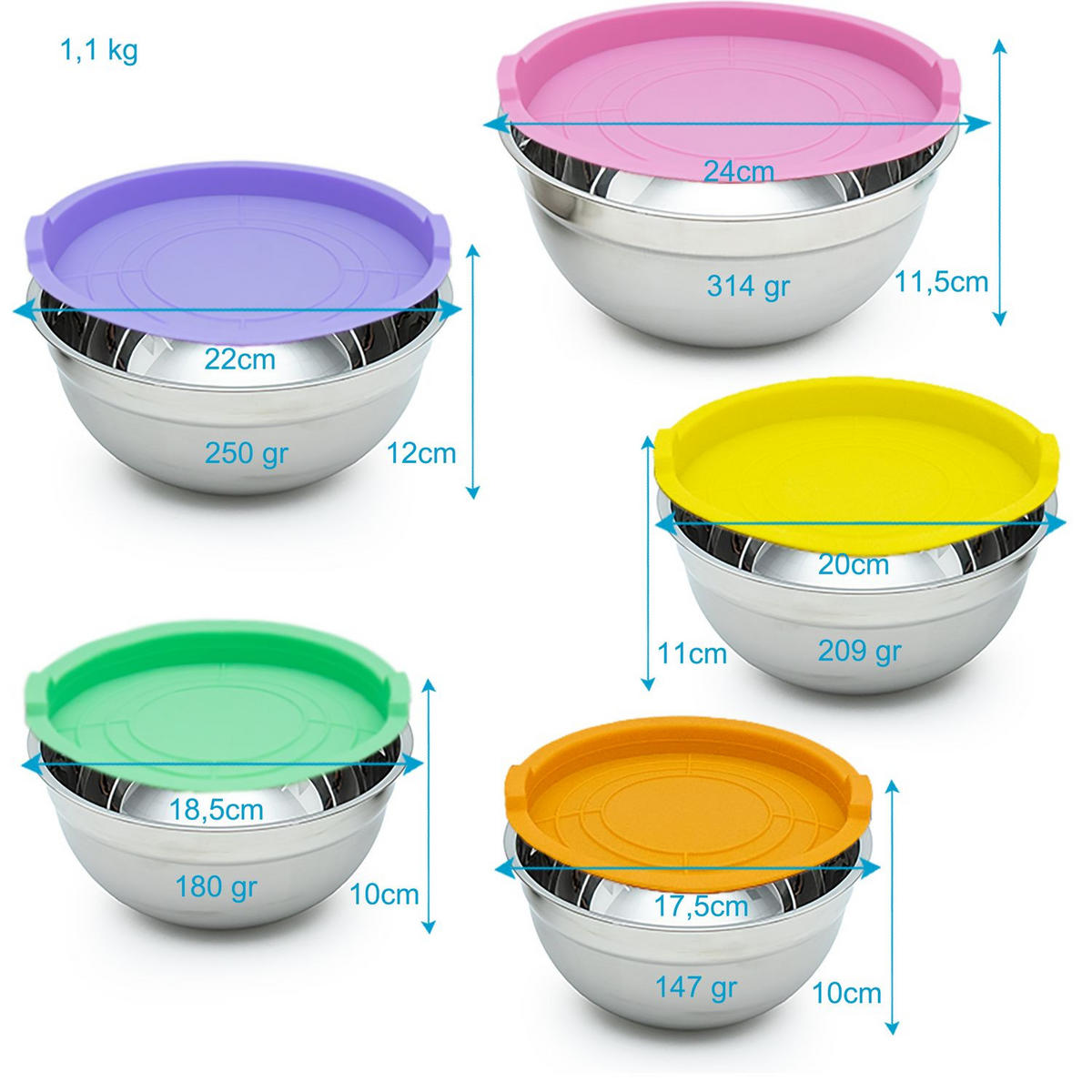 RÜHRSCHÜSSELN Edelstahl (5er Set) - Multicolor, Metall (26/13cm) - Intirilife