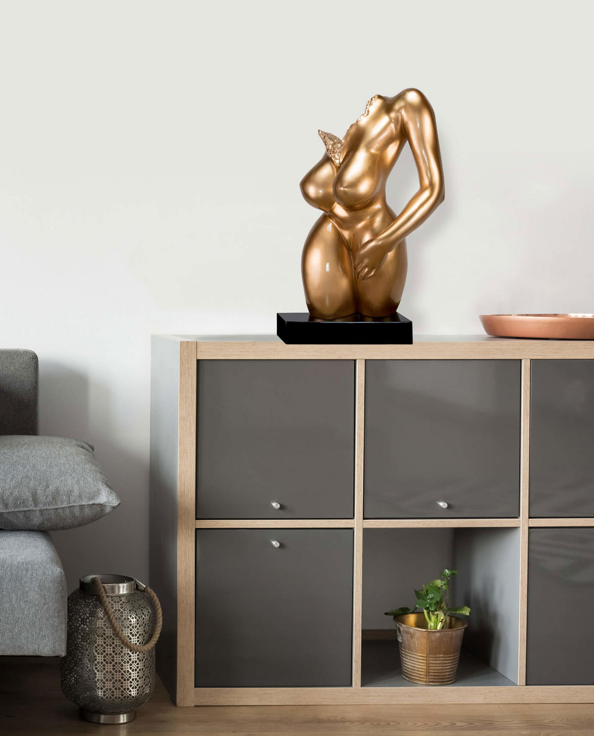 SKULPTUR Gold 34/60 cm - Goldfarben, Stein (6.5/60/24cm) - KUNSTLOFT