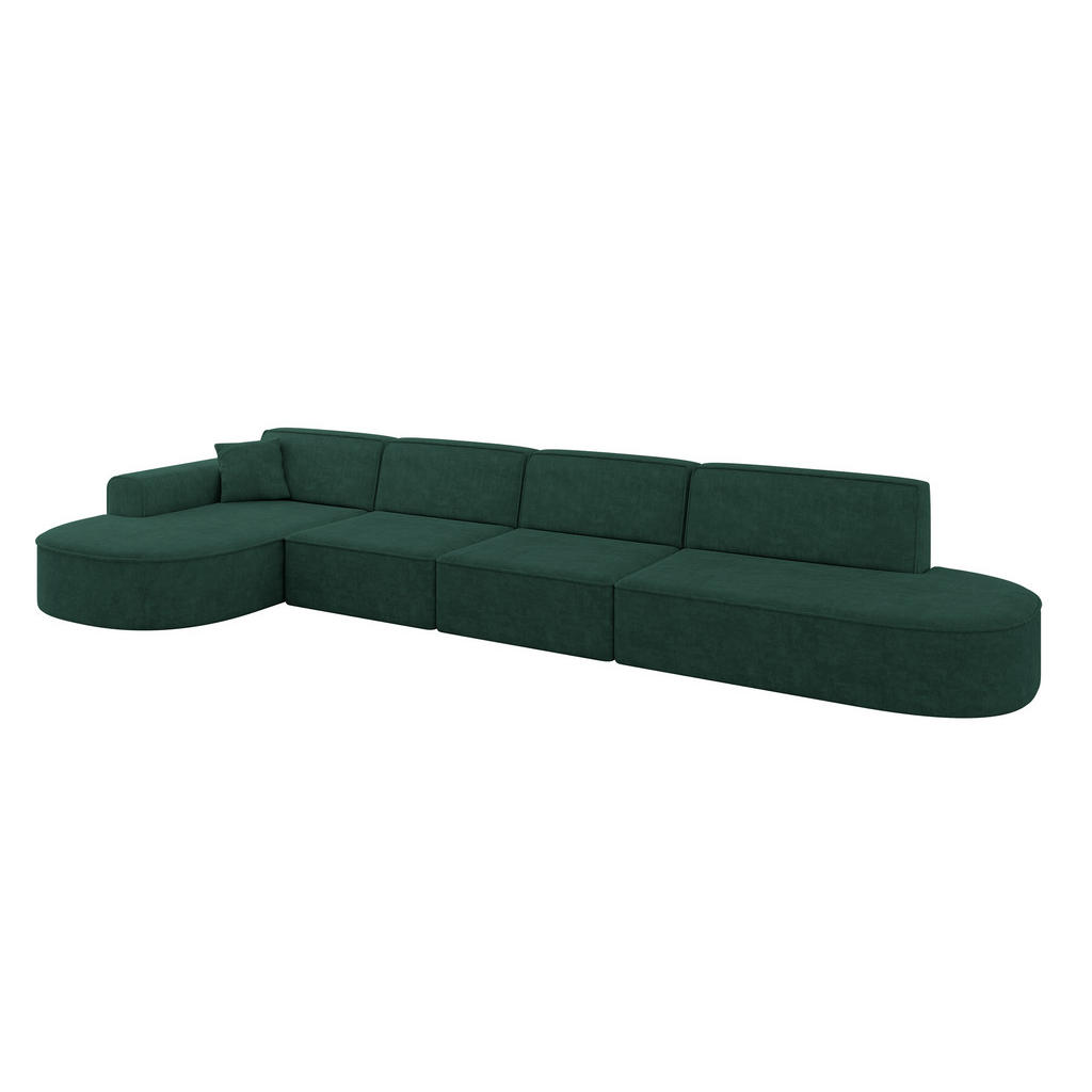 ALTDECOR ROHOVÁ SEDACÍ SOUPRAVA s otomanem vlevo MARI-L3 – 413 x 171 x 79 cm, zelený velur