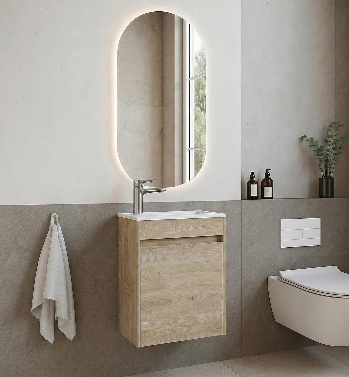 GÄSTE-WC-MÖBELSET Sinta 2 Teile Kastanien Eiche - 40 x 22 x 54 cm - Eichefarben, Holz (40/54/22cm) - Badplaats