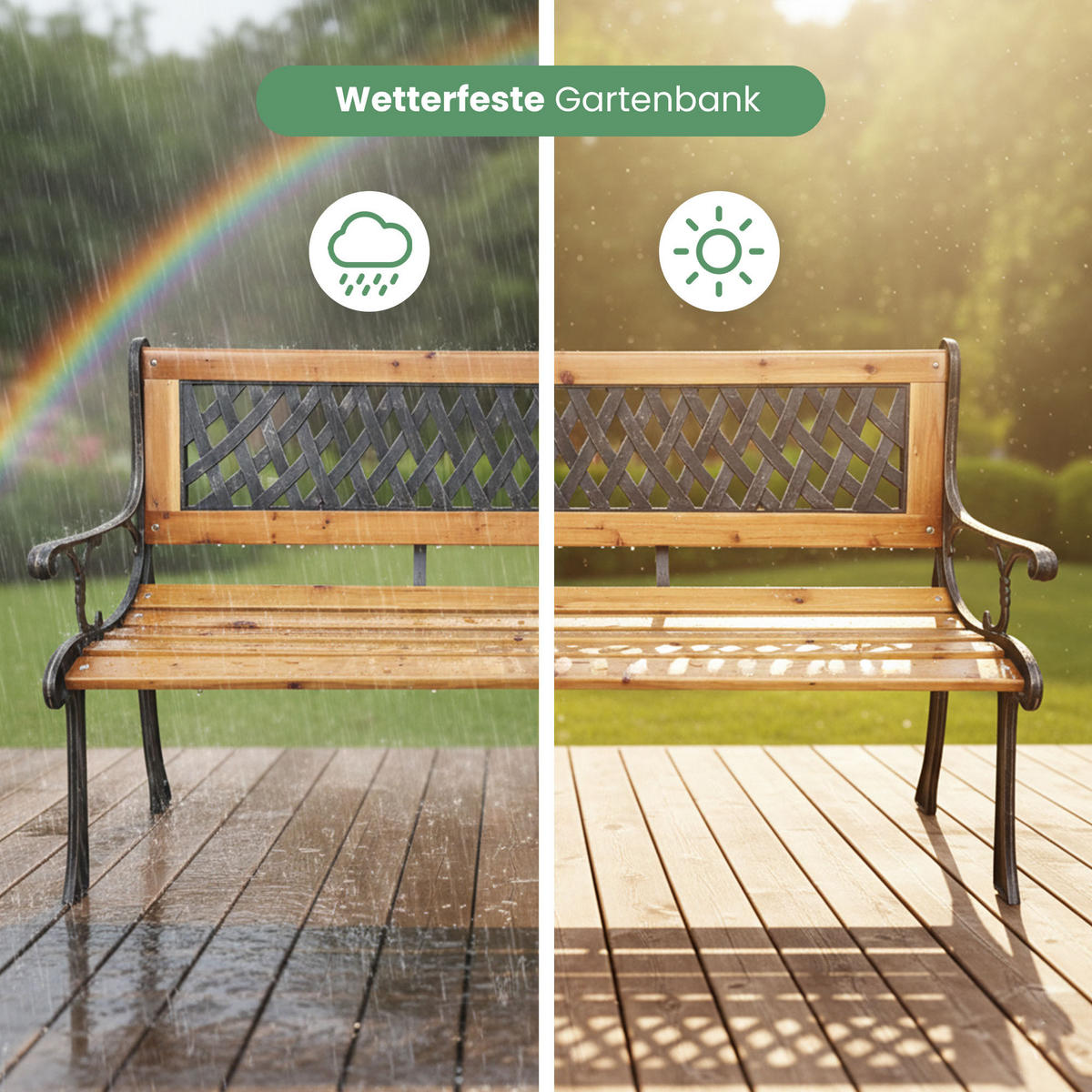 GARTENBANK MIRT Schwarz 125 x 73 x 52 cm - Braun, Holz/Metall (125/73/52cm) - Akord