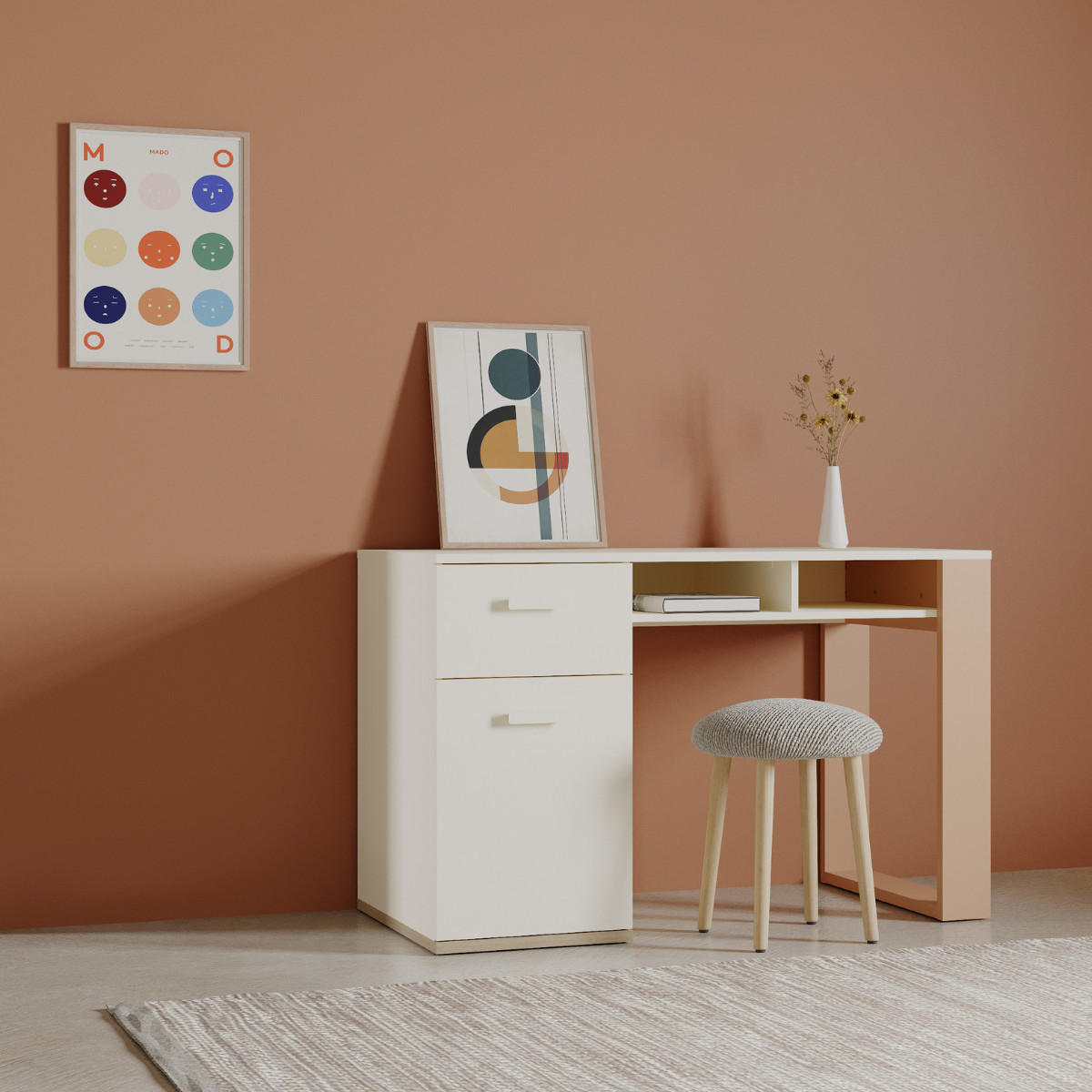 SCHREIBTISCH 1 Tür 1 Schublade 2 Nischen - Modell CAMILLIA - Beige - 120 x 76,5 x 59,8 cm - Beige, Holz (59.8/76.5/120cm) - Demeyere