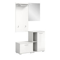 GARDEROBE Set 4-teilig weiß Hochglanz 110 cm, Kombination mit viel Stauraum - Weiß Hochglanz/Silberfarben, Glas/Holzwerkstoff (110/191/37cm) - Inn.Furn