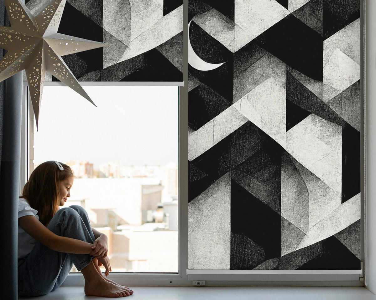 VNÚTORNÁ roleta - okenná roleta - roleta - 70x140 cm - Trojuholníky v abstrakcii - čierna, plast (70/140/0.5cm) - TULUP