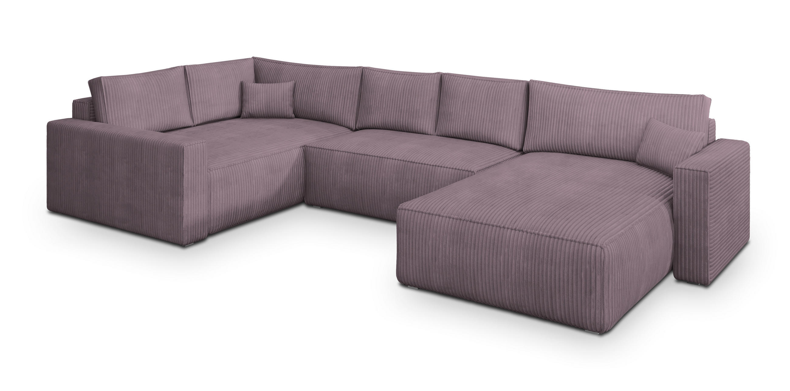 WOHNLANDSCHAFT VELAMI L-S Lila Kordstoff mit Schlaffunktion - Lila, Holz (365/83/194cm) - MASSENO