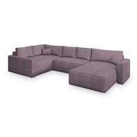 WOHNLANDSCHAFT VELAMI L-S Lila Kordstoff mit Schlaffunktion - Lila, Holz (365/83/194cm) - MASSENO