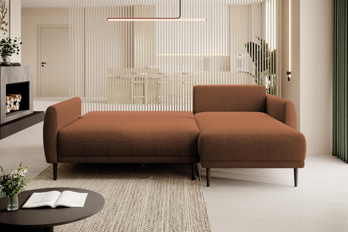 ECKSOFA Bono – Stilvolles Sofa mit Schlaffunktion, Robuste Holzfüße, Elegante Armlehnen, Tiefe Sitzfläche 226x164x88 cm – Rechte, Braun - Braun, Holz/Textil (226/164cm) - DomoHome