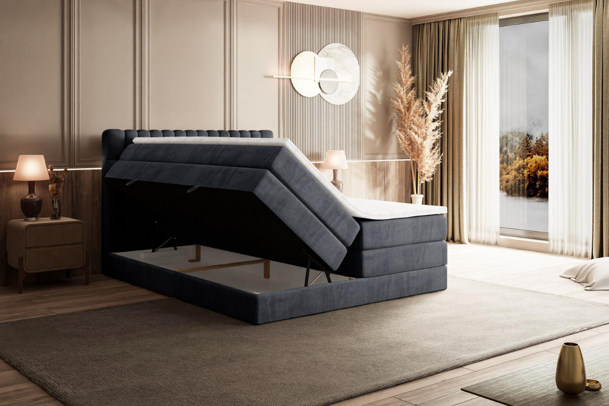 BOXSPRINGBETT SERENE KING - 140 x 200 - H3/H4 - Dunkelgrau - Dunkelgrau, Holzwerkstoff (140/200cm) - ALTDECOR