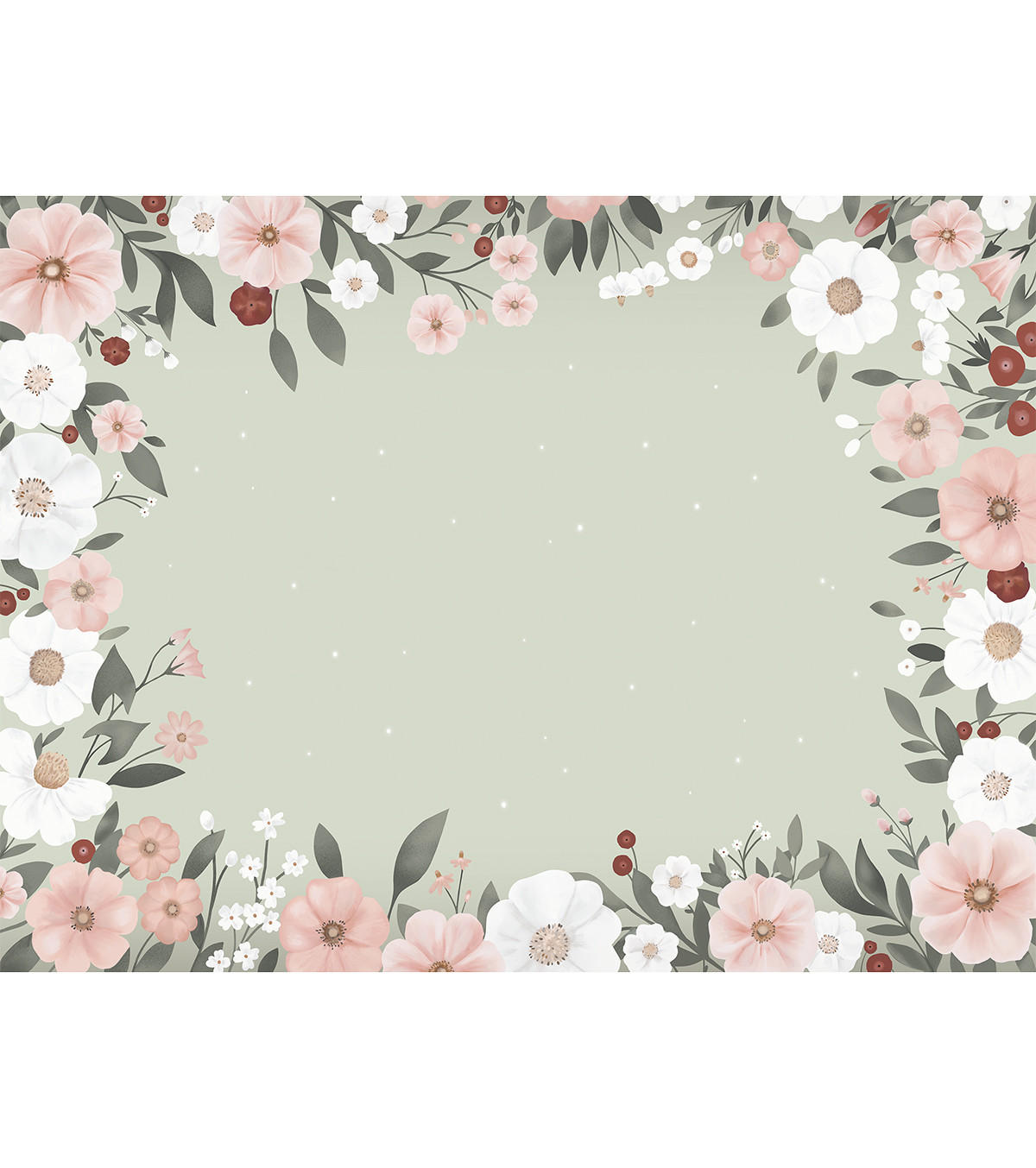 PANORAMA VLIESTAPETE Eden Blumen 4 m x 3 m, rosa/grün - Pink/Salbeigrün, Papier (300/400cm) - Lilipinso