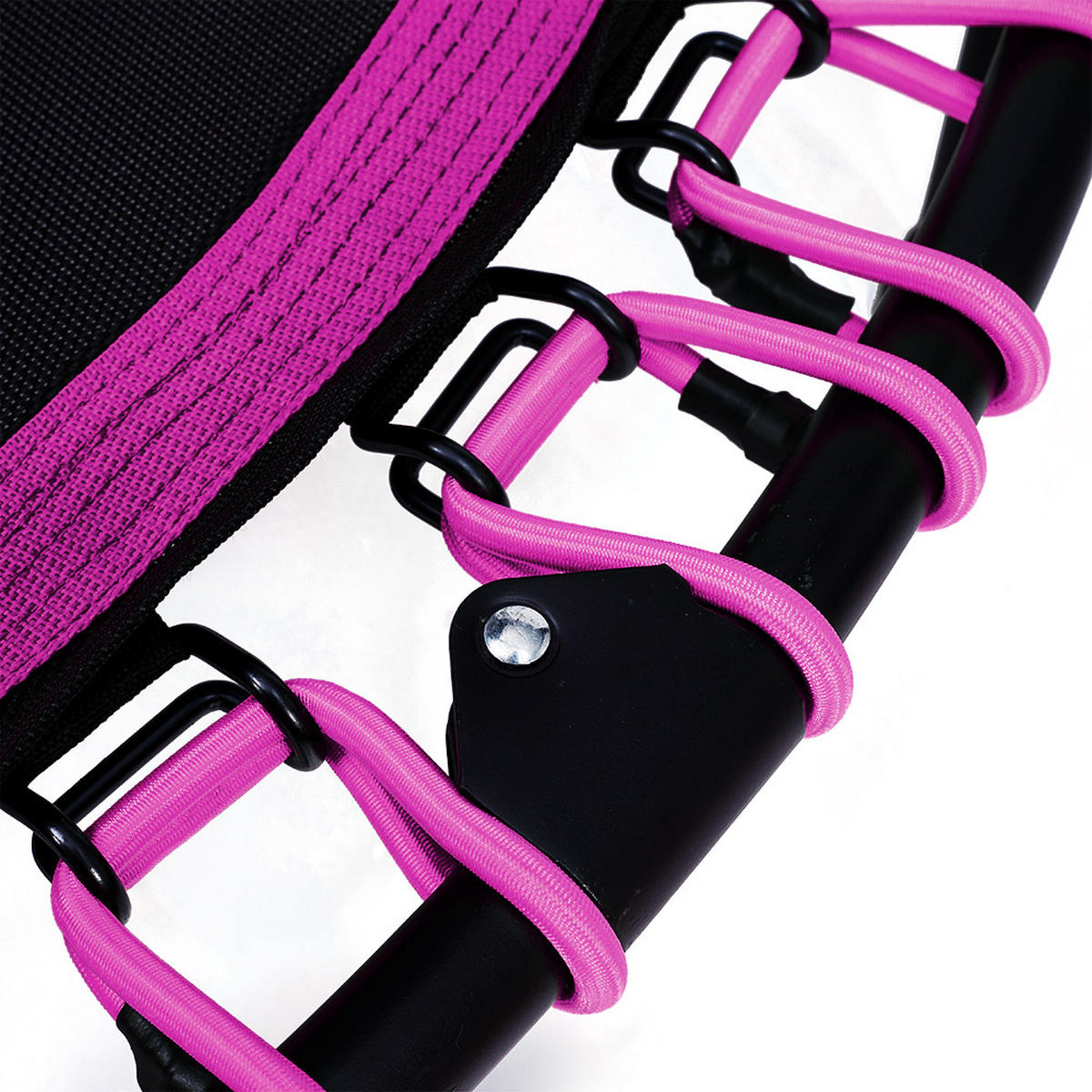 48-ZOLL-RUNDTRAMPOLIN mit Bungee-Seilen und verstellbarem T-Griff Faltbar aus Stahl Oxford-Gewebe Gummiseil in Schwarz Rosa 122 x 122 Tx 123 cm - Pink, Metall (122/122cm) - Livingandhome