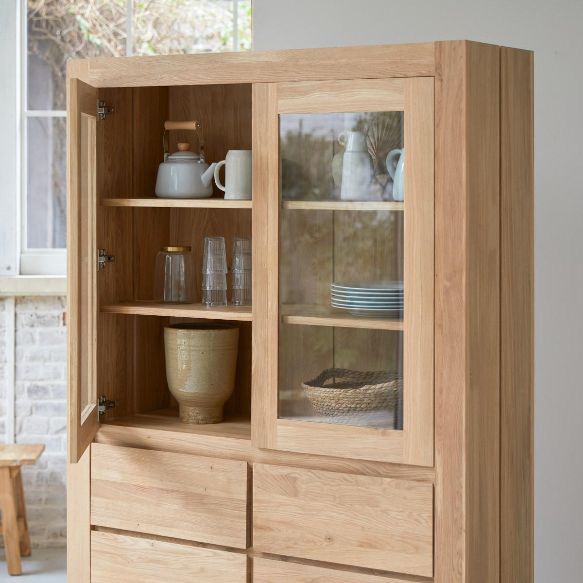 GESCHIRRSCHRANK Eden Natur aus Eiche - Naturfarben, Holz (120/190/40cm) - Tikamoon