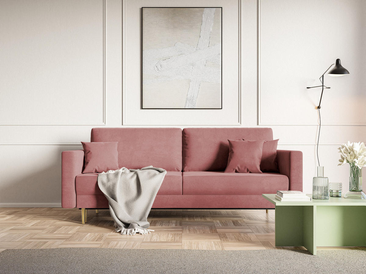 SCHLAFSOFA Valico Rosa hydrophober Samt - Pink/Goldfarben, Textil/Metall (230/90/97cm) - Selsey