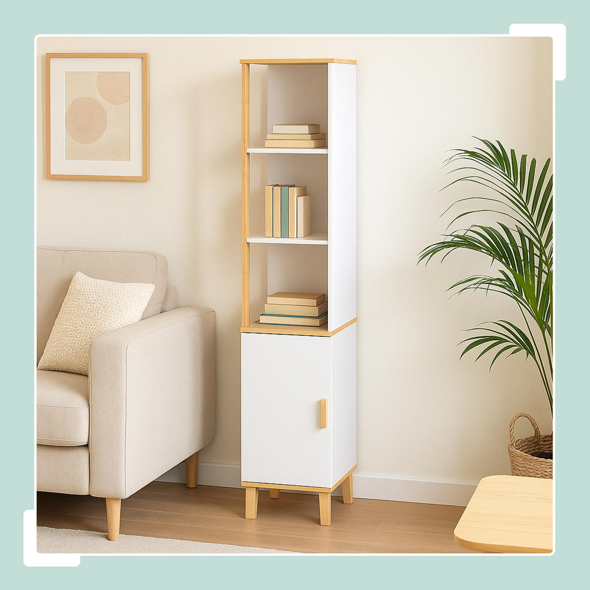 KÚPEĽŇOVÝ skrinka - biela, drevo/kompozitné drevo (33/169/31cm) - Relaxdays