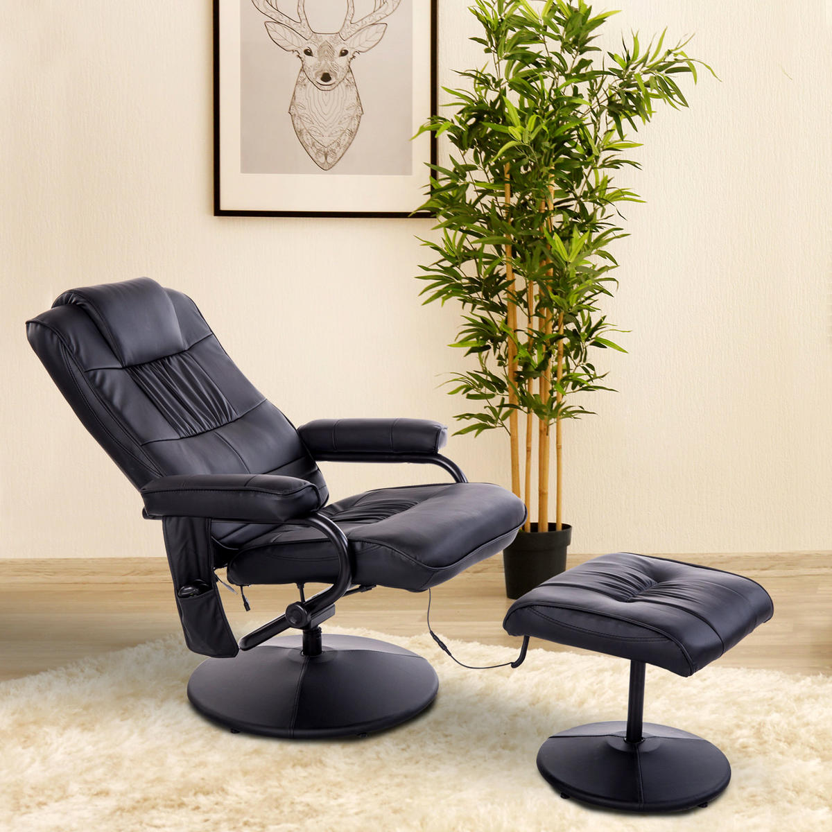MASSAGESESSEL Schwarz mit Massagefunktion und Liegefunktion 77/84/95 cm - Schwarz, Leder (77/95/84cm) - PANGIVO