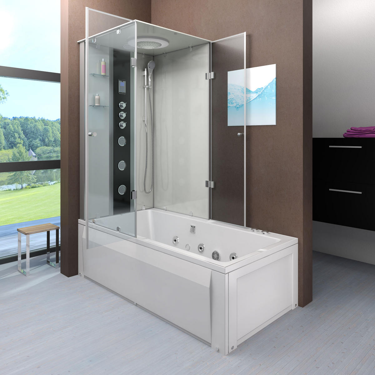 WHIRLPOOL Dusche Kombination K05-R02-WP 90x180 cm - Weiß, Glas/Kunststoff (180/225/90cm) - AcquaVapore by Sandra Jentho