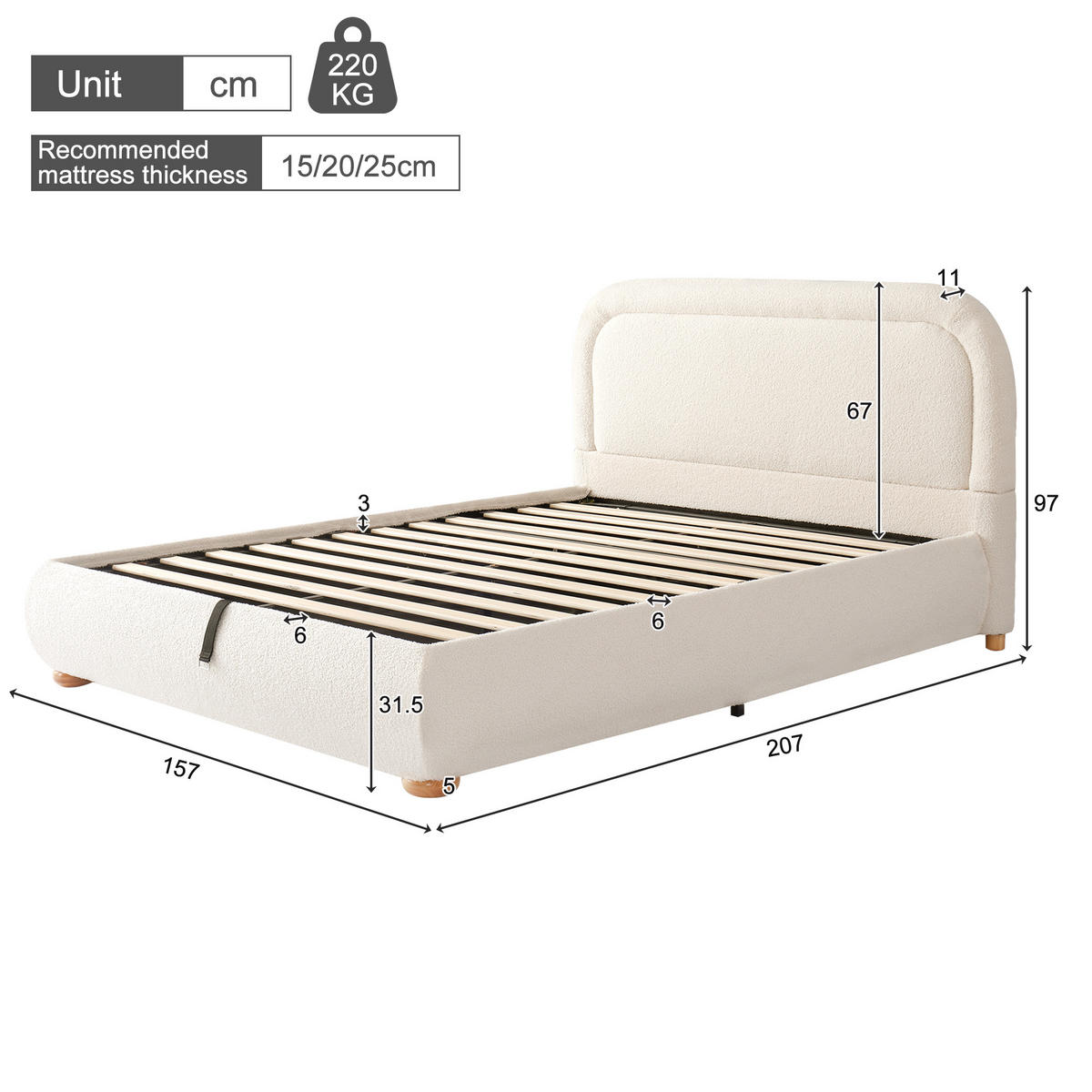 POLSTERBETT 140/190 cm in Beige Bouclé mit Bettkasten - Beige, Holzwerkstoff/Textil (140/190cm) - WISHDOR