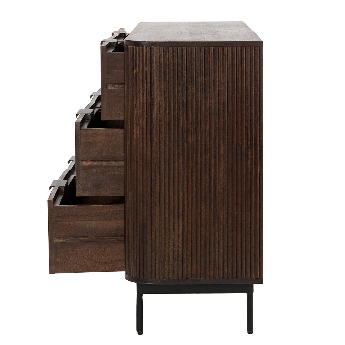 MASSIVES SIDEBOARD - Akazie Dunkel - Schwarz/Braun, Holz/Metall (140/85/40cm) - home24