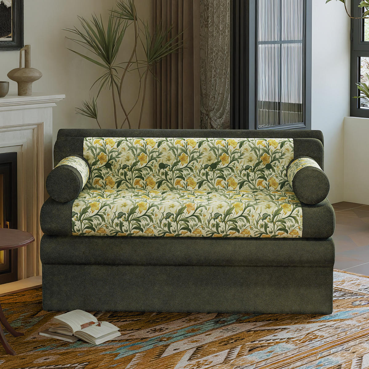 SOFA mit Blumendekor 132x72x48 cm - Grün, Textil (132/72/82cm) - Vercart
