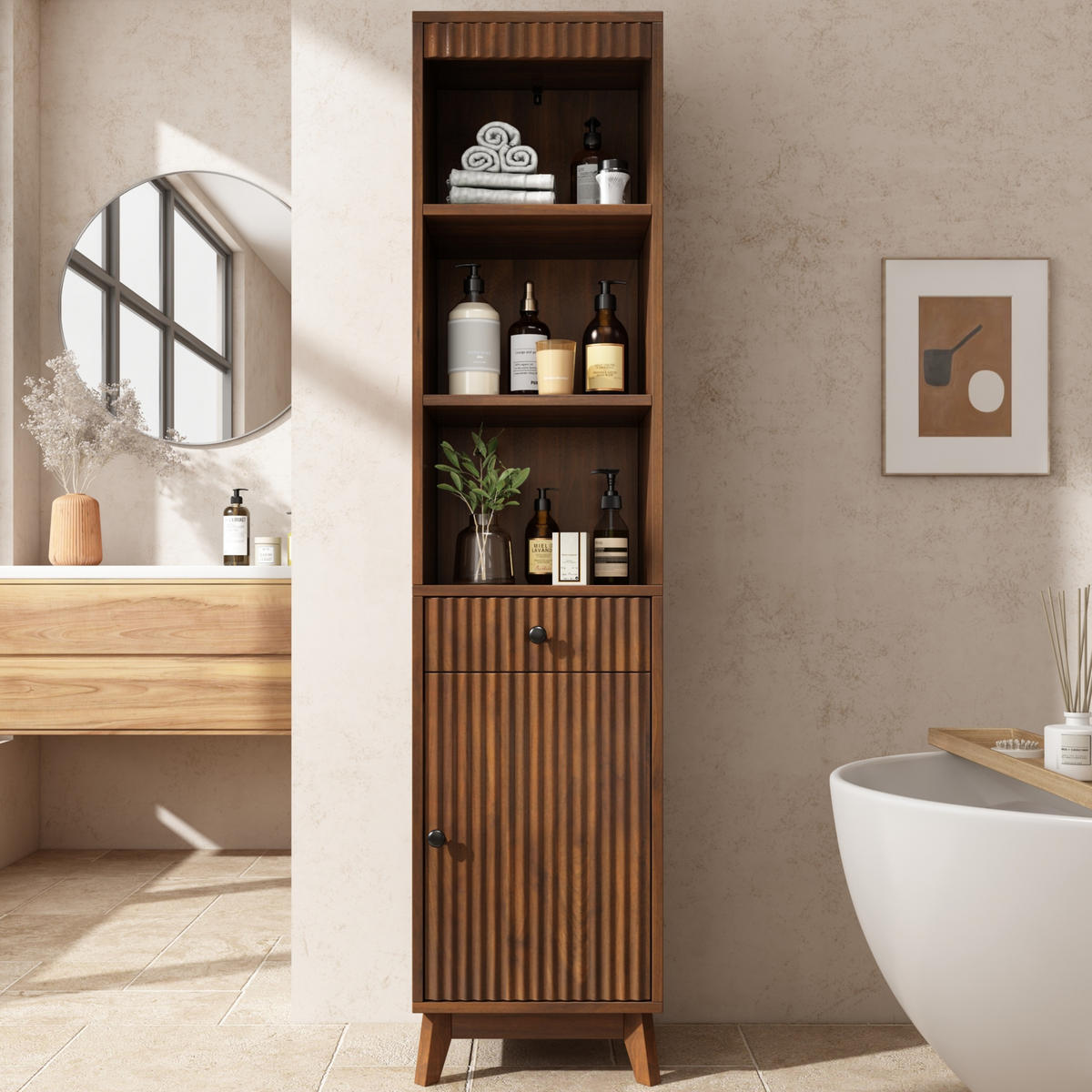 HOCHSCHRANK 40/36/172 cm Walnussholzfarbe mit 1 Schubladen und Soft-Close-Scharniere - Walnussfarben, Holz/Holzwerkstoff (36/172/40cm) - Oxeza