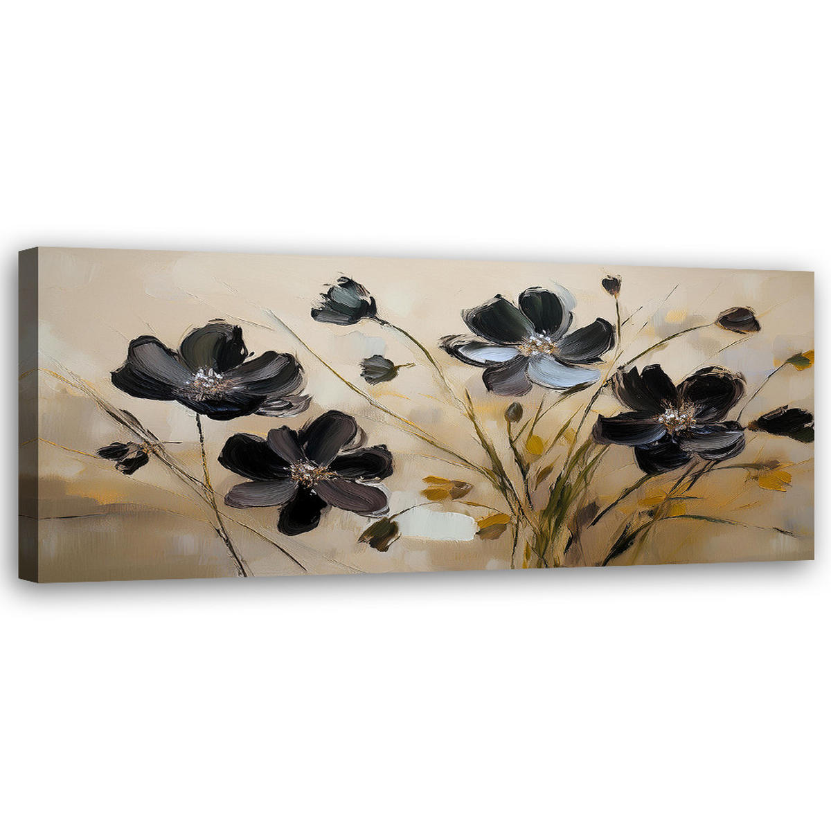WANDBILD bemalte mohnblumen - Schwarz, Textil (90/30cm) - Feeby
