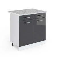 UNTERSCHRANK R-Line Anthrazit Hochglanz 80 cm mit Schubladen und Türen mit AP - Schwarz Hochglanz/Weiß, Holzwerkstoff (80/81.6/60cm) - Vicco