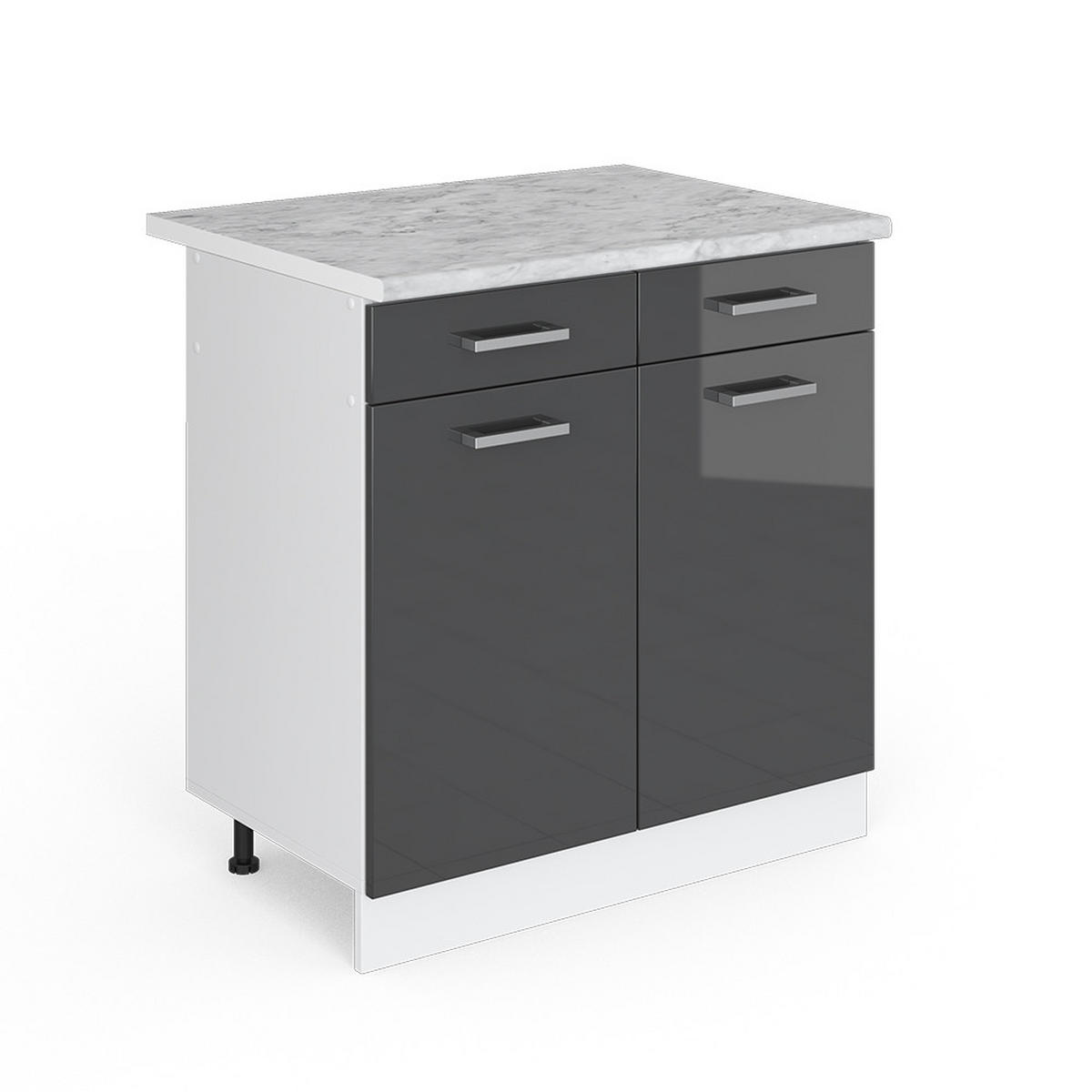 UNTERSCHRANK R-Line Anthrazit Hochglanz 80 cm mit Schubladen und Türen mit AP - Schwarz Hochglanz/Weiß, Holzwerkstoff (80/81.6/60cm) - Vicco