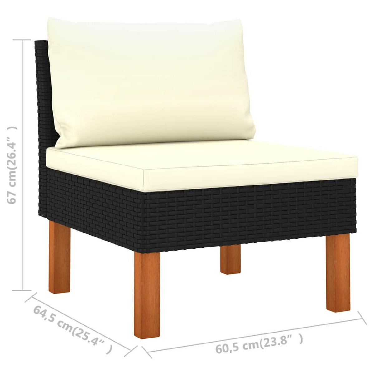 LOUNGEMITTELTEIL POLY RATTAN UND EUKALYPTUS MASSIVHOLZ - Schwarz, Kunststoff (64.5/67/60.5cm) - vidaXL