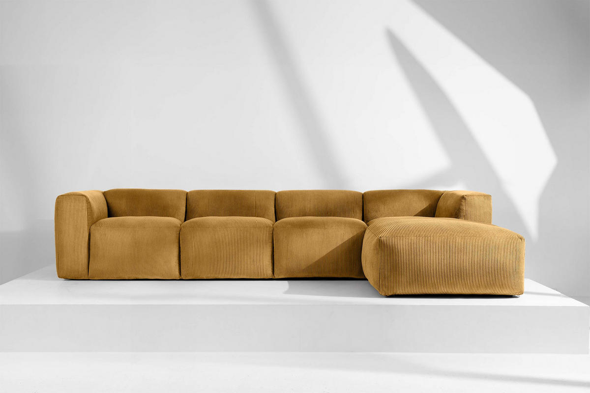 ECKMODULSOFA-RECHTS BUFFO 6-Sitzer mit extrem weicher Sitzfläche, Kordstoff, gelb - Gelb, Textil (377/180cm) - KONSIMO®