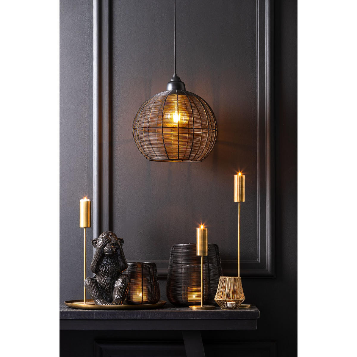 PENDELLEUCHTE Milla Schwarz 36/36/38 cm - Schwarz, Metall (36/36/38cm) - Light & Living