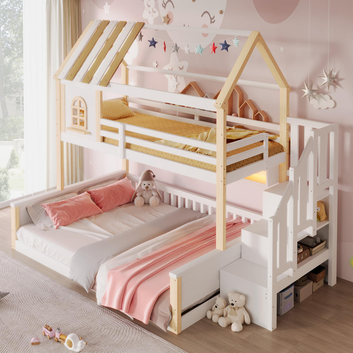 ETAGENBETT 90/200 cm + 140/200 cm Weiß, Natur - Weiß/Naturfarben, Holz - Raumix