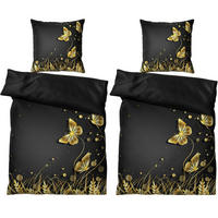 BETTWÄSCHE 4-teilig Silhouette - Schwarz, Naturmaterialien (135/200cm) - Sanilo