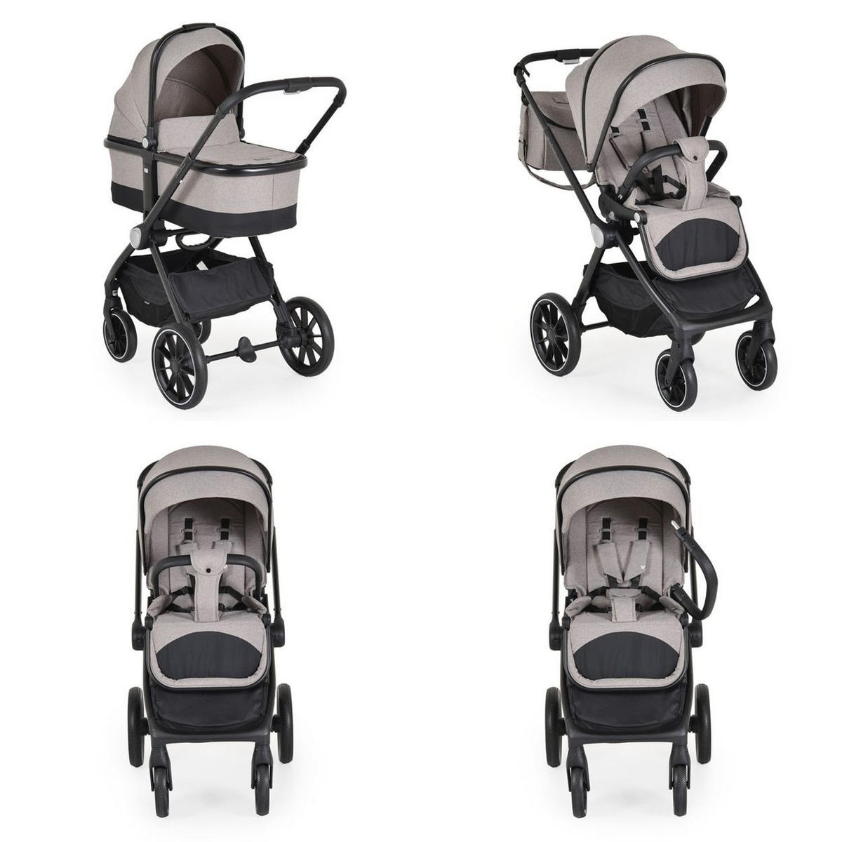 KOMBIKINDERWAGEN Christiano 3 in 1 beige Babywanne Babyschale klappbar Tasche - Beige, Metall (80/61/104cm) - Cangaroo