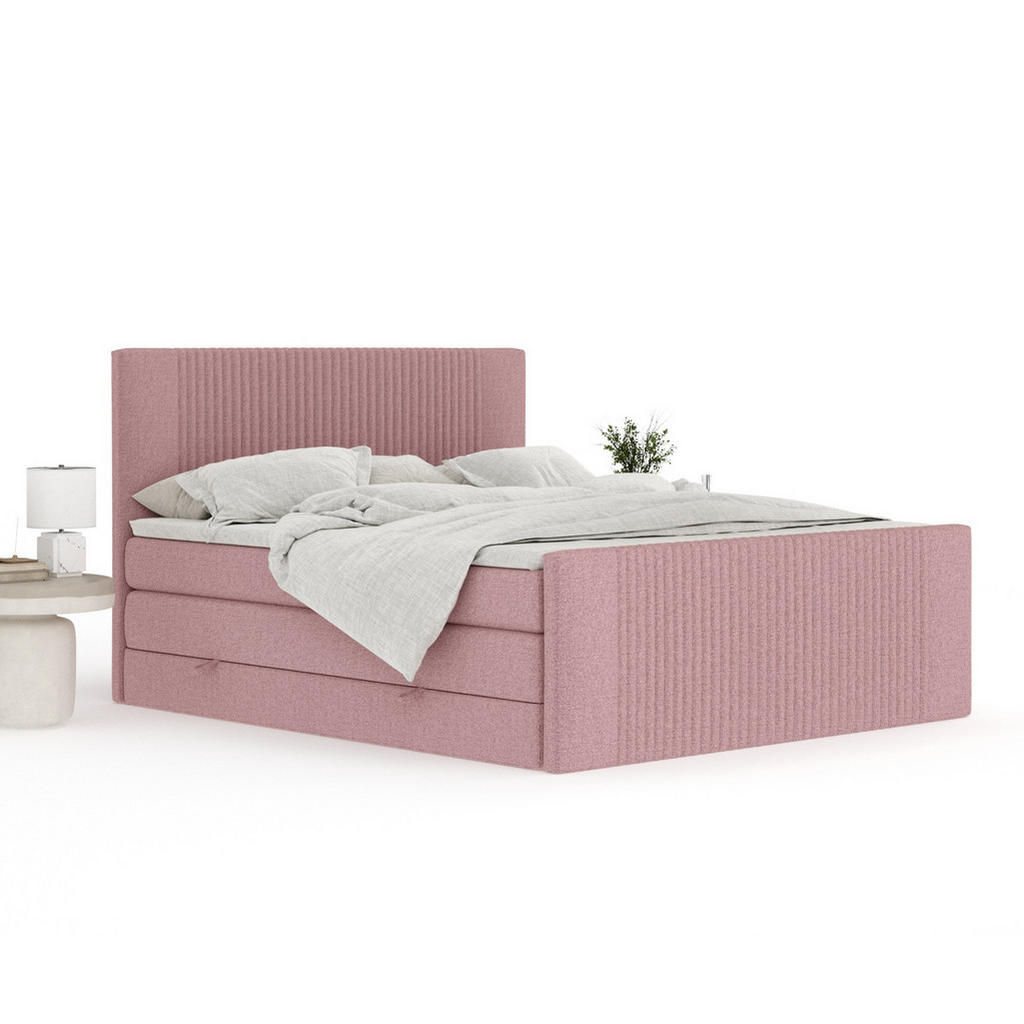 Thumbnail - Maison de Reve Boxspringbett, Rosa, Textil, Buche, Kiefer, H3 + H4, 7-Zonen, Höhe ca. 40 cm, 160x200 cm, Handmade in Eur...