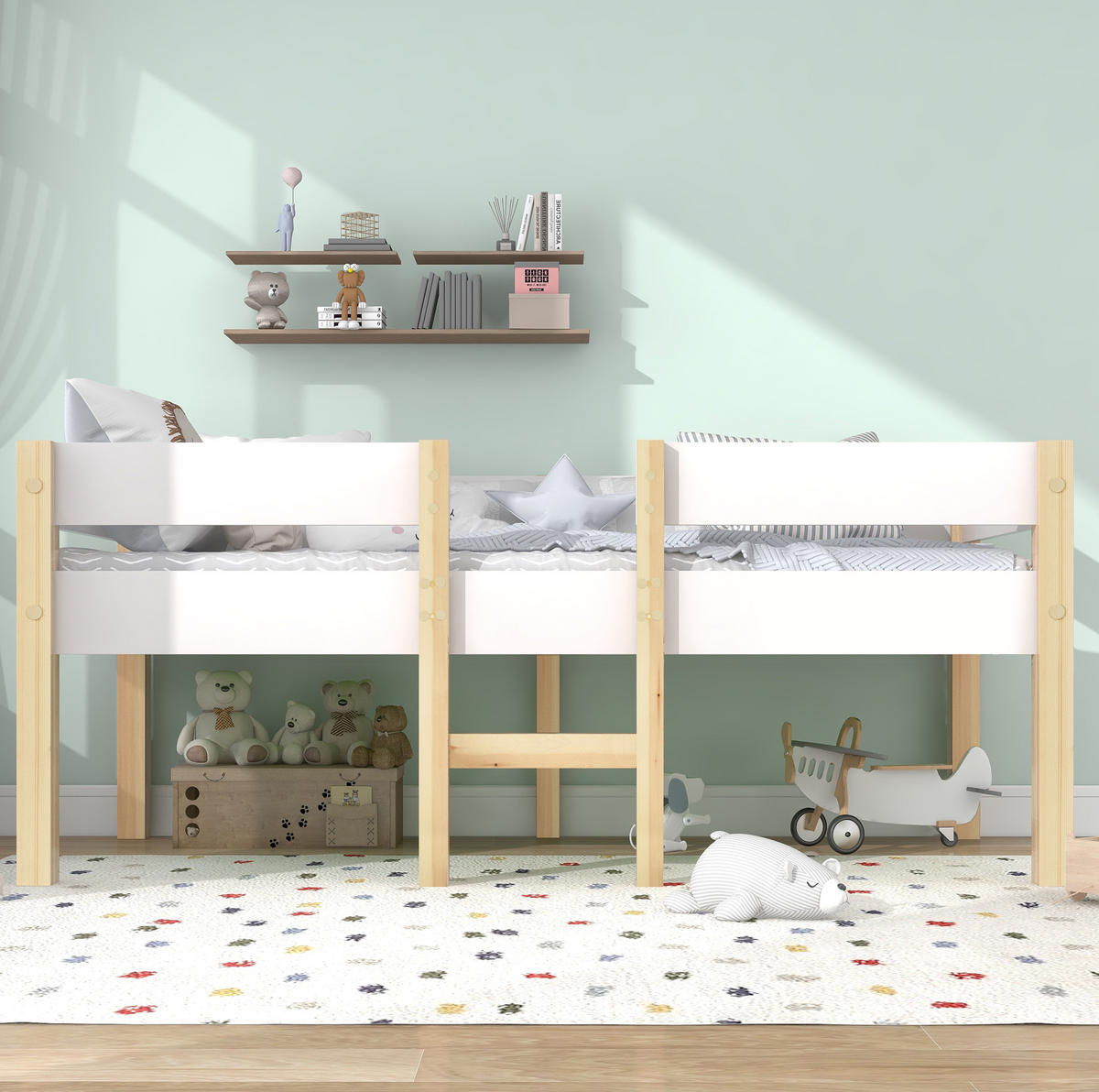 KINDERBETT 90/200 cm mit Rausfallschutz und Leiter im skandinavischen Stil, Weiß - Weiß, Holzwerkstoff (90/200cm) - Redom