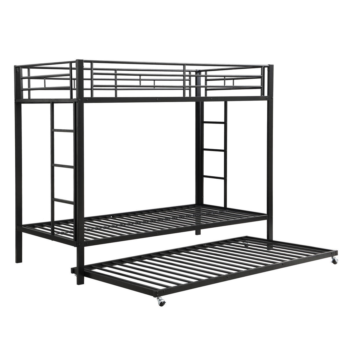 ETAGENBETT aus Metall 90x200 cm Schwarz mit Ausziehbett und hohem Sicherheitsgeländer - Schwarz, Metall (90/200cm) - IVMEU
