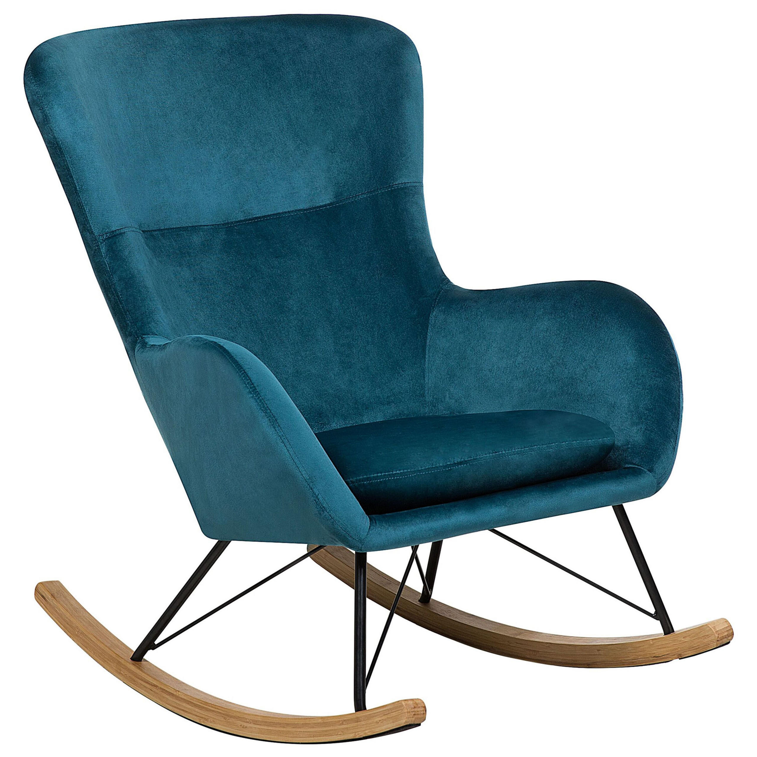 SCHAUKELSESSEL Samtstoff Seeblau Ellan - Blau/Hellbraun, Textil (71/97/90cm) - Beliani