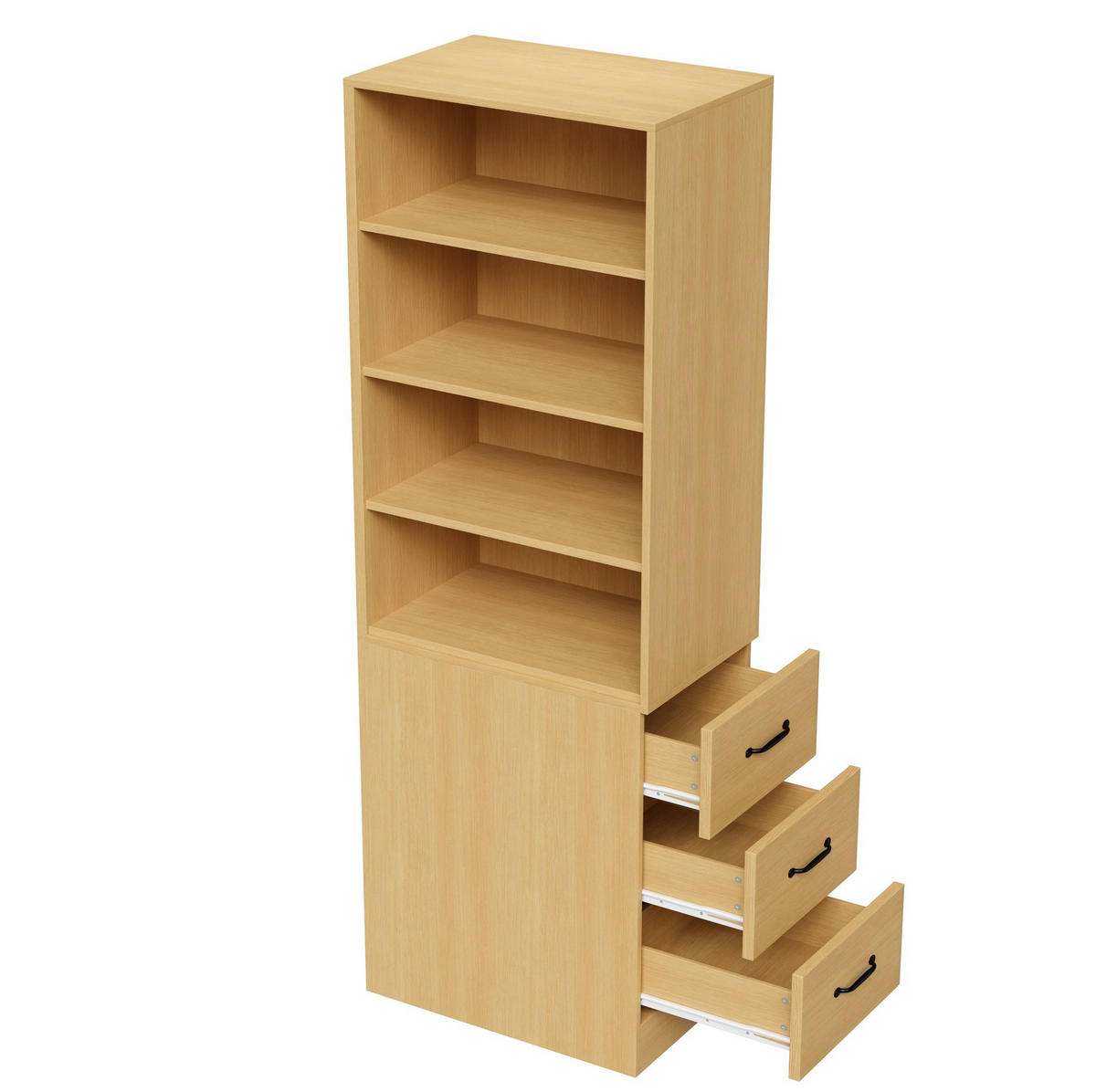 HIGHBOARD 60/38/180 cm in Eiche mit 3 Seitenschubladen und verstellbaren Böden - Eichefarben, Holzwerkstoff (60/180/38cm) - Flora Grace