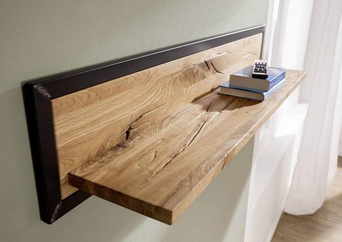 WANDREGAL Wildeiche 120x22x24 natur geölt VILLANDERS #116 - Naturfarben, Holz (120/24/22cm) - Massivmoebel24