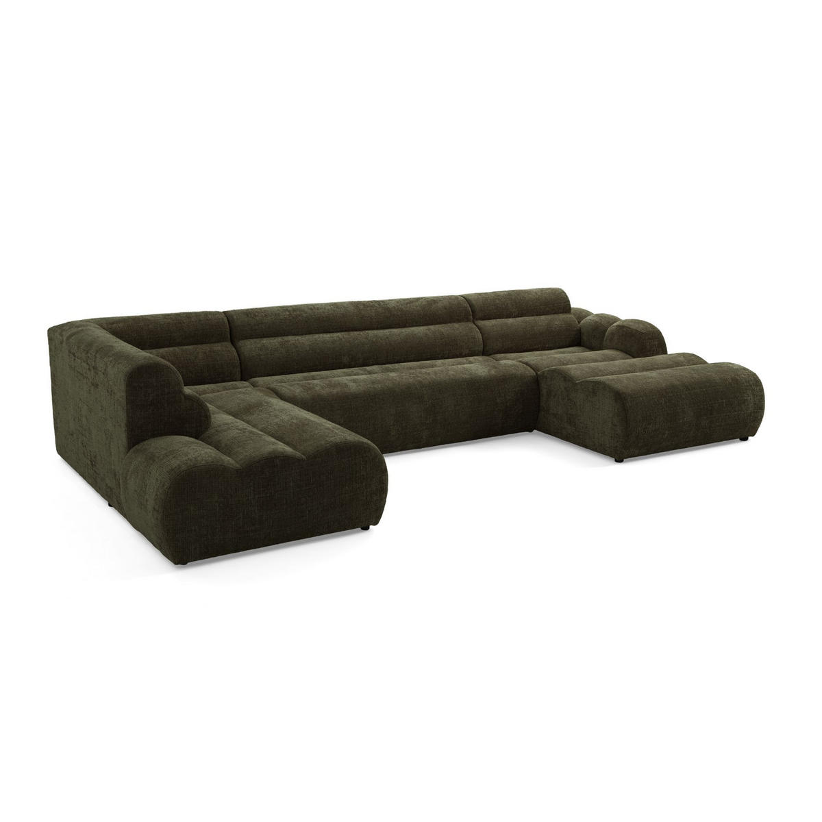 6-SITZER modulares Wohnlandschaft U XXL VEER SET 4 Links, 368 x 190 cm, Chenille Webstoff Grün - Schwarz/Grün, Holz/Kunststoff (368/75/190cm) - Muffo