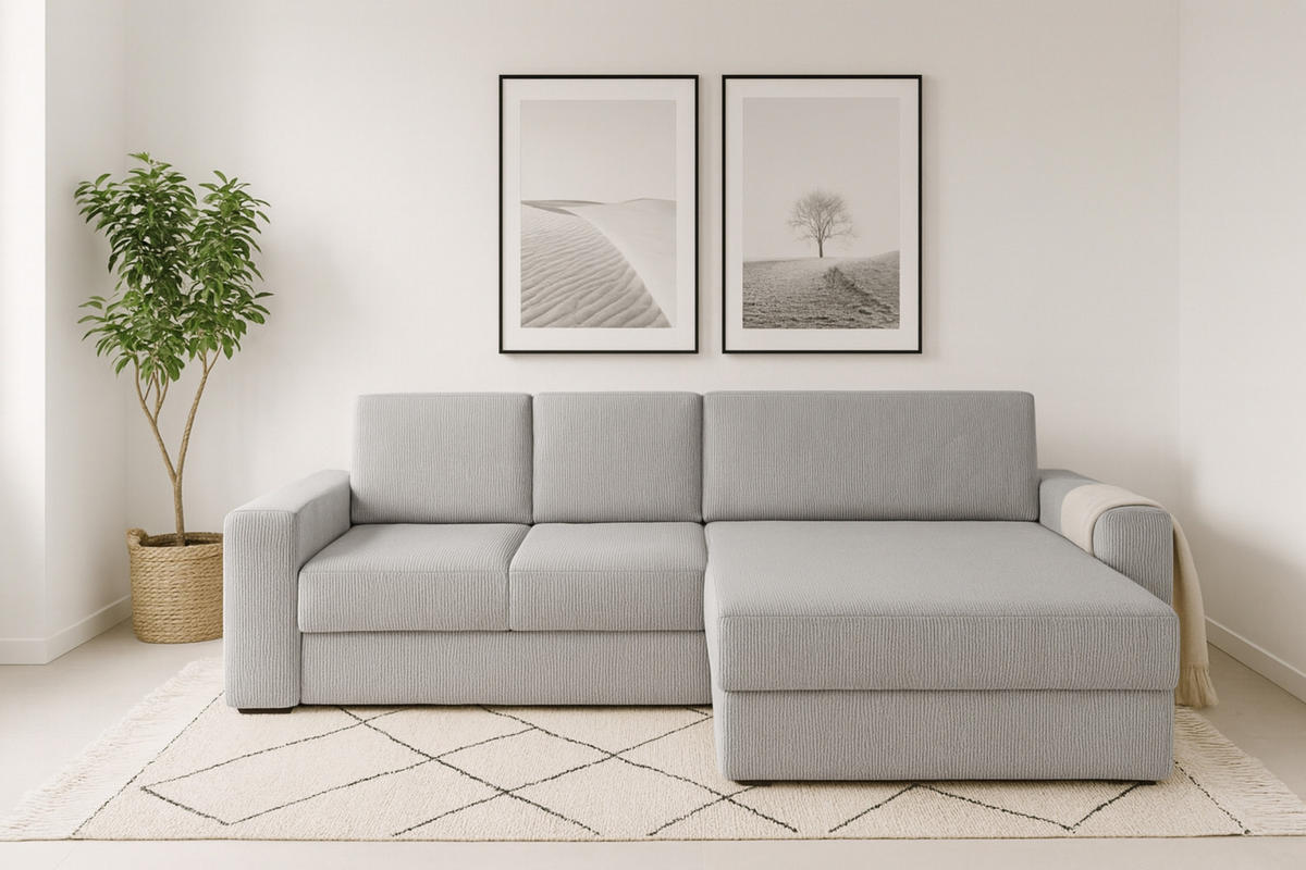 ECKSOFA TOCO XL 275/170 cm in Cord Hellgrau rechts - Hellgrau, Holz/Holzwerkstoff (275/170cm) - Deine Möbel 24