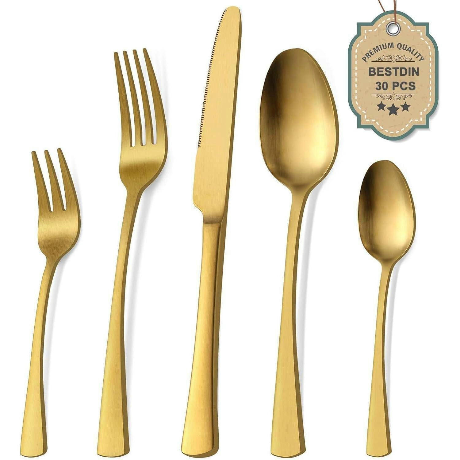 BESTECKSET 30-teilig matt Gold für 6 Personen - Goldfarben, Metall
